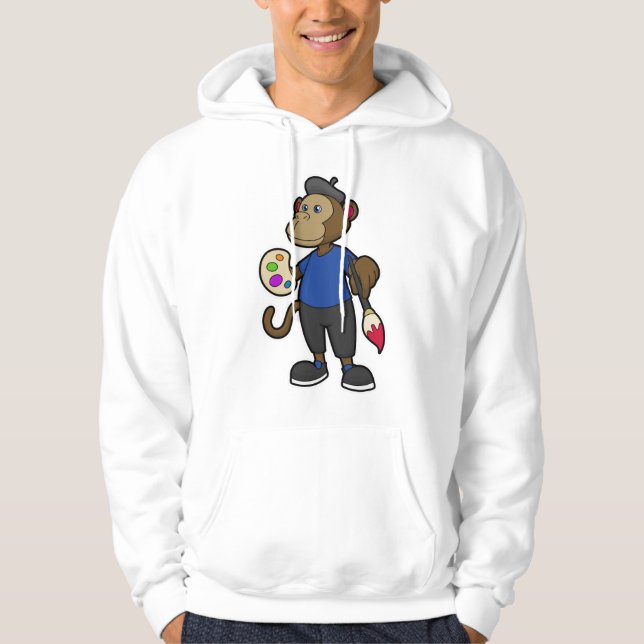 Monkey as Painter with Paint & Brush Hoodie (Front)