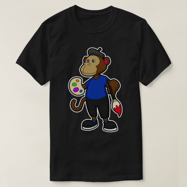 Monkey as Painter with Paint Brush T-Shirt (Design Front)