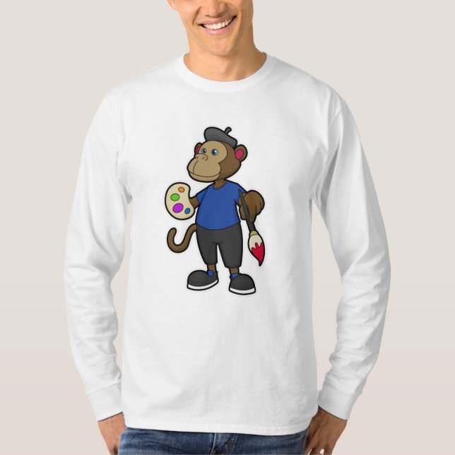 Monkey as Painter with Paint & Brush T-Shirt (Front)