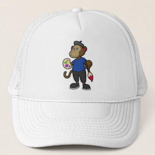 Monkey as Painter with Paint & Brush Trucker Hat