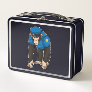 Monkey as Police officer with Uniform Metal Lunch Box