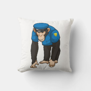 Monkey as Police officer with Uniform Throw Pillow