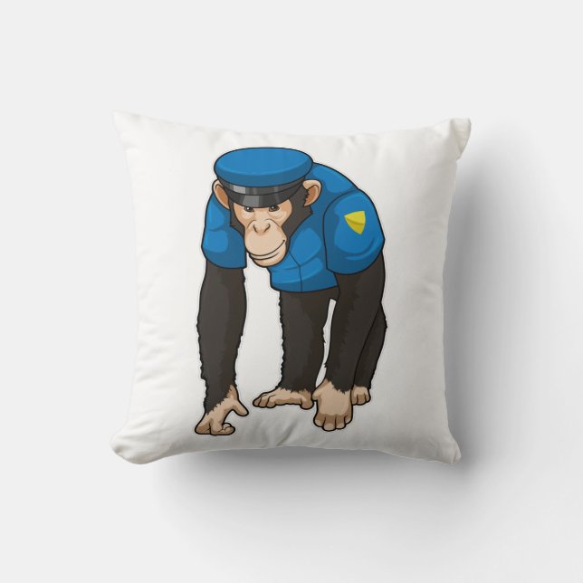 Monkey as Police officer with Uniform Throw Pillow (Front)