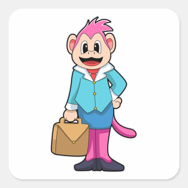 Monkey as Secretary with Bag Square Sticker (Front)