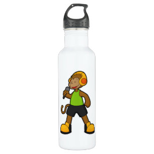 Monkey as Singer with Microphone & Headphone 710 Ml Water Bottle