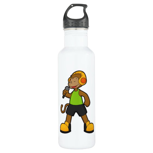 Monkey as Singer with Microphone & Headphone 710 Ml Water Bottle (Front)