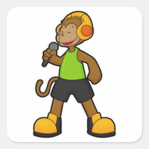 Monkey as Singer with Microphone & Headphone Square Sticker