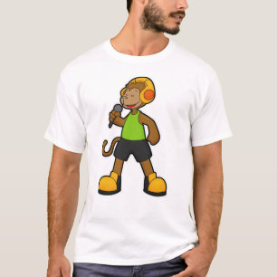 Monkey as Singer with Microphone & Headphone T-Shirt