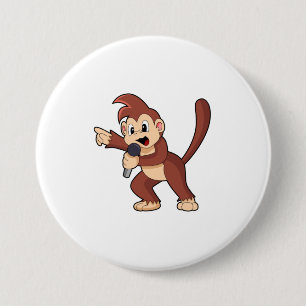 Monkey as Singer with Microphone.PNG 3 Inch Round Button