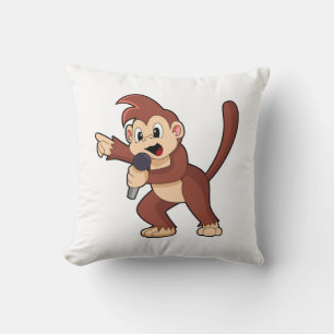 Monkey as Singer with Microphone.PNG Throw Pillow