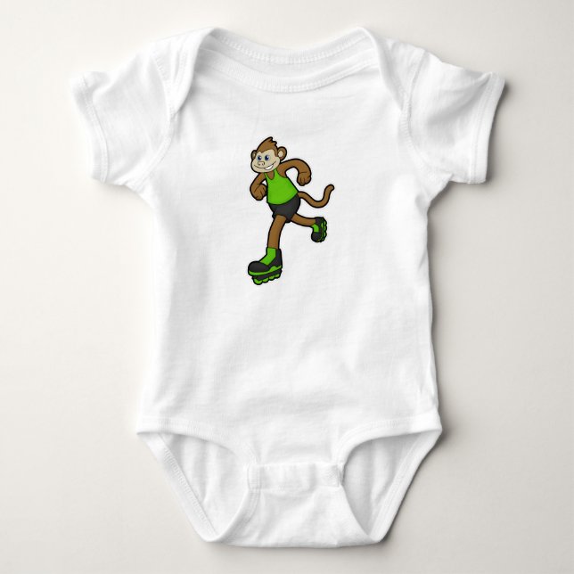 Monkey as Skater with Inline skates Baby Bodysuit (Front)