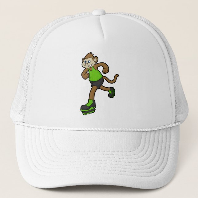 Monkey as Skater with Inline skates Trucker Hat (Front)