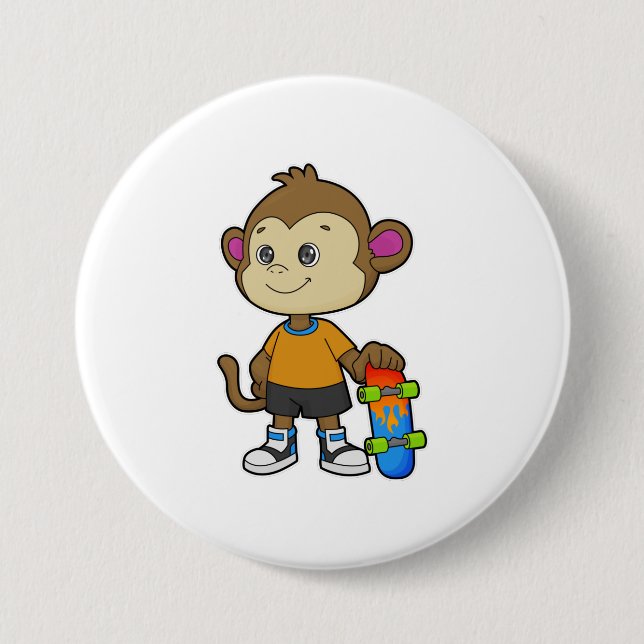 Monkey as Skater with Skateboard 3 Inch Round Button (Front)