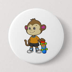 Monkey as Skater with Skateboard 3 Inch Round Button