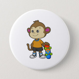 Monkey as Skater with Skateboard 3 Inch Round Button