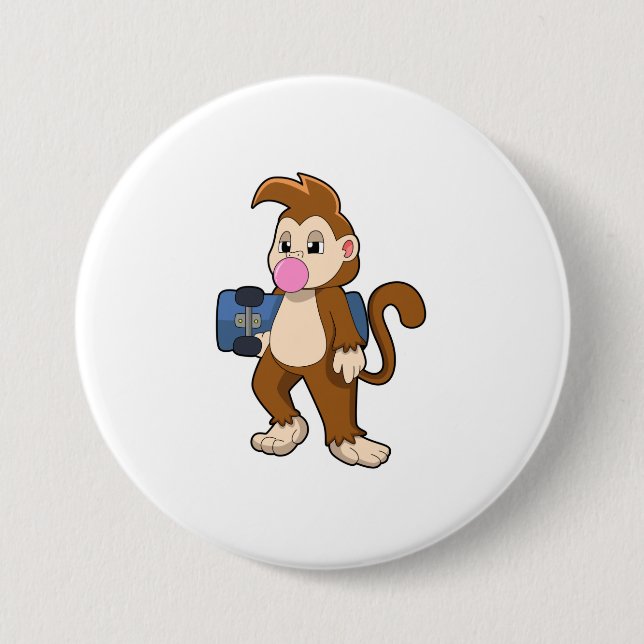 Monkey as Skater with Skateboard 3 Inch Round Button (Front)