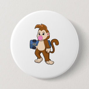 Monkey as Skater with Skateboard 3 Inch Round Button