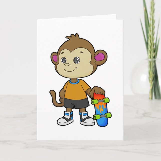 Monkey as Skater with Skateboard Card (Front)