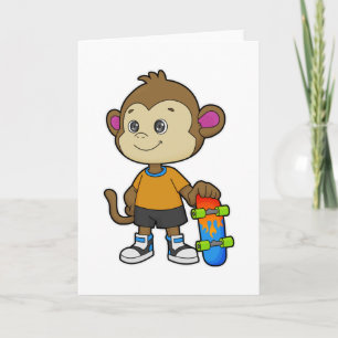 Monkey as Skater with Skateboard Card
