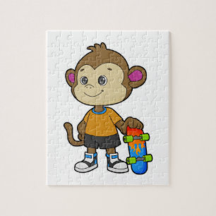 Monkey as Skater with Skateboard Jigsaw Puzzle