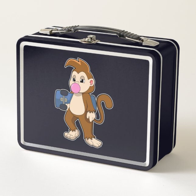 Monkey as Skater with Skateboard Metal Lunch Box (Front)