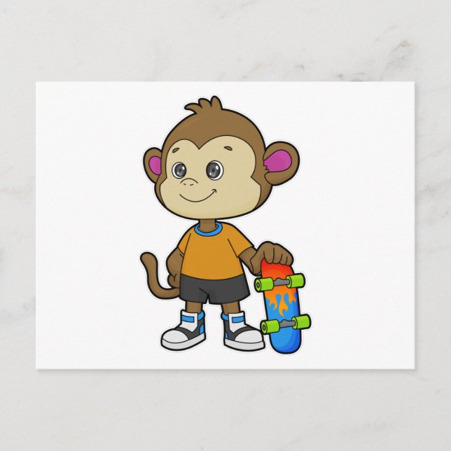 Monkey as Skater with Skateboard Postcard (Front)