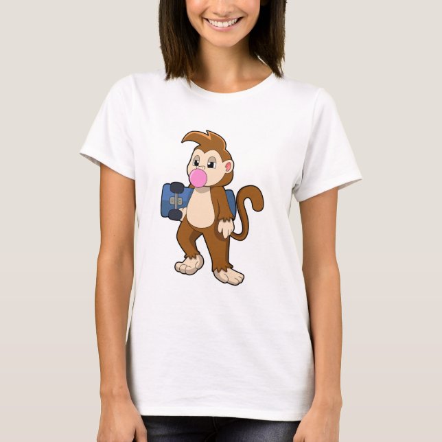 Monkey as Skater with Skateboard T-Shirt (Front)