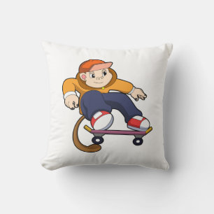 Monkey as Skater with Skateboard Throw Pillow