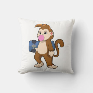 Monkey as Skater with Skateboard Throw Pillow