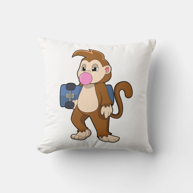 Monkey as Skater with Skateboard Throw Pillow (Front)