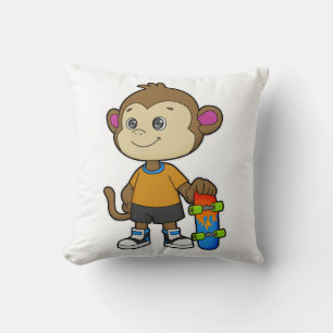 Monkey as Skater with Skateboard Throw Pillow