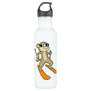 Monkey as Skier with Ski 710 Ml Water Bottle