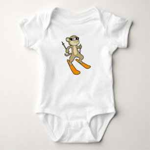 Monkey as Skier with Ski Baby Bodysuit