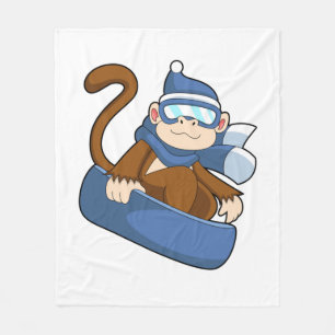 Monkey as Snowboarder with Sonowboard.PNG Fleece Blanket
