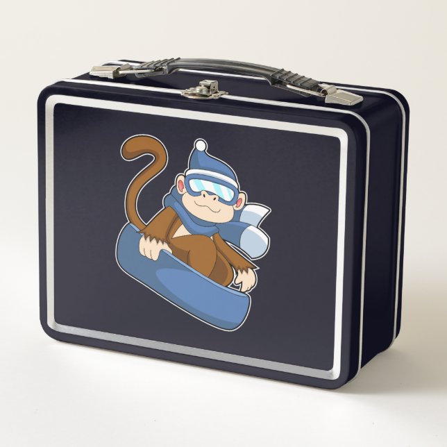 Monkey as Snowboarder with Sonowboard.PNG Metal Lunch Box (Front)