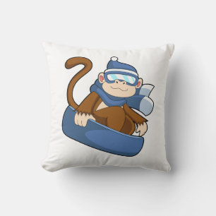 Monkey as Snowboarder with Sonowboard.PNG Throw Pillow