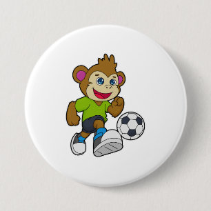 Monkey as Soccer player with Soccer 3 Inch Round Button