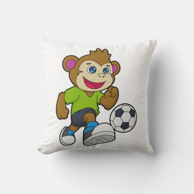 Monkey as Soccer player with Soccer Throw Pillow (Front)