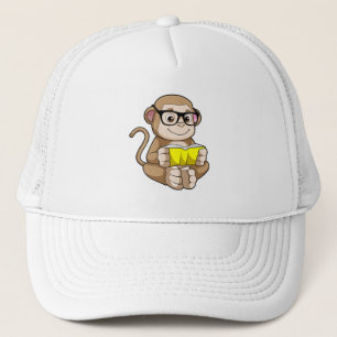 Monkey as Student with Glasses & Book Trucker Hat