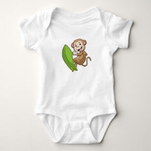 Monkey as Surfer with Surfboard Baby Bodysuit