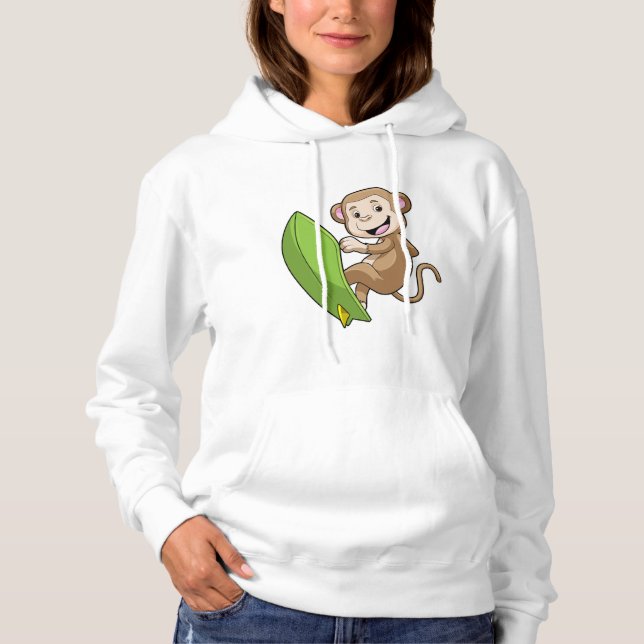 Monkey as Surfer with Surfboard Hoodie (Front)