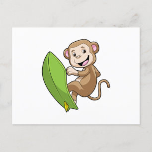Monkey as Surfer with Surfboard Postcard
