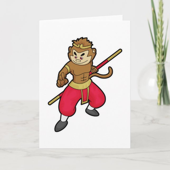 Monkey as Warrior with Staff & Headband Card (Front)