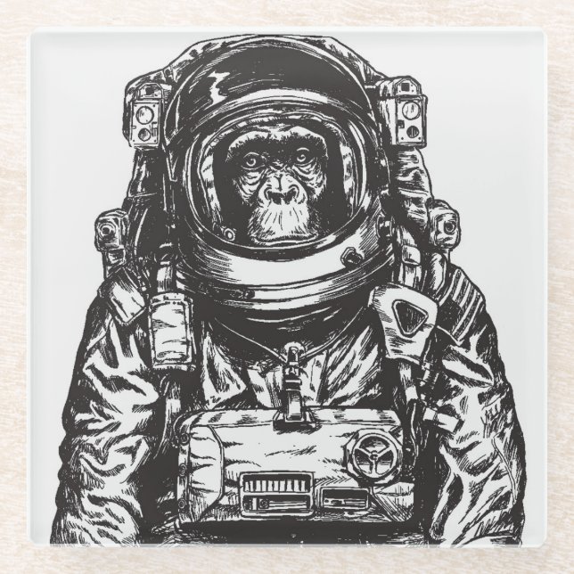 Monkey Astronaut Glass Coaster (Front)