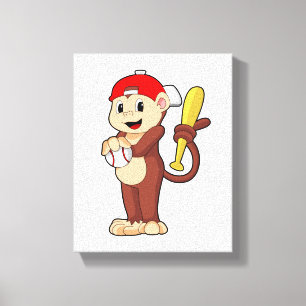 Monkey at Baseball with Baseball bat Canvas Print