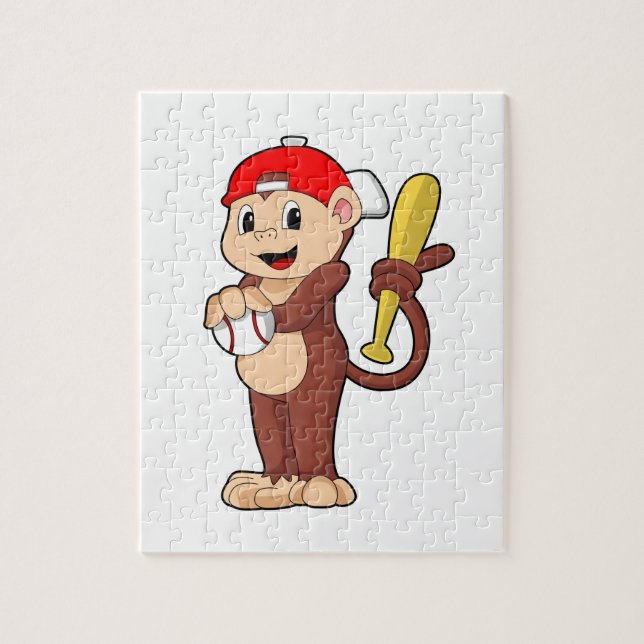 Monkey at Baseball with Baseball bat Jigsaw Puzzle (Vertical)