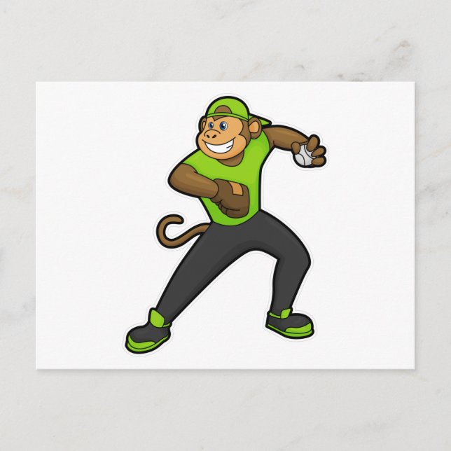 Monkey at Baseball with Baseball bat Postcard (Front)