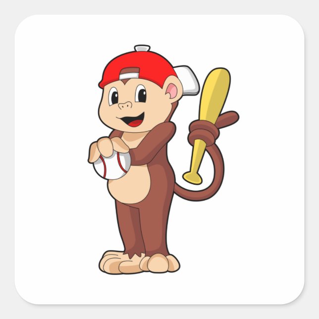 Monkey at Baseball with Baseball bat Square Sticker (Front)