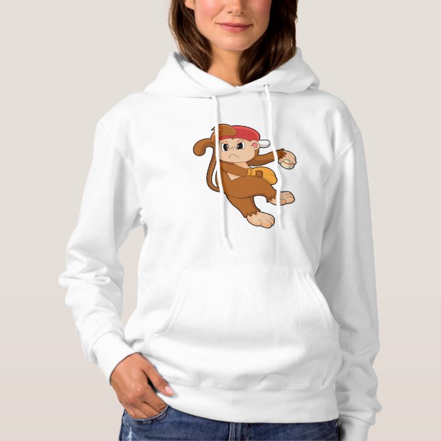 Monkey at Baseball with Baseball glove Hoodie (Front)
