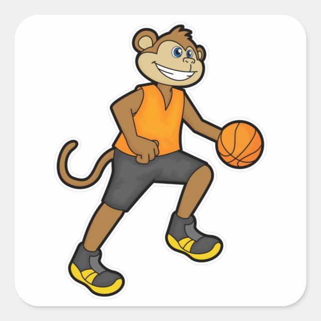Monkey at Basketball Sports Square Sticker (Front)